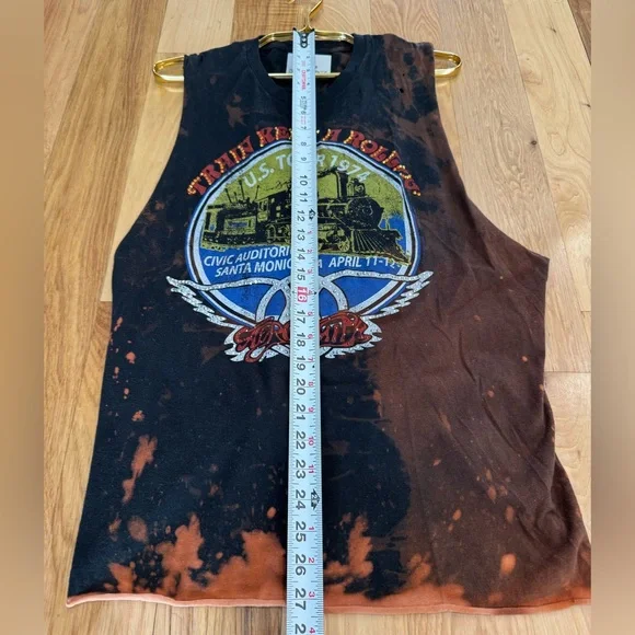1974 Vintage Aerosmith Distressed + Embellished Black and Orange Medium Tank T9 - Picture 7 of 10